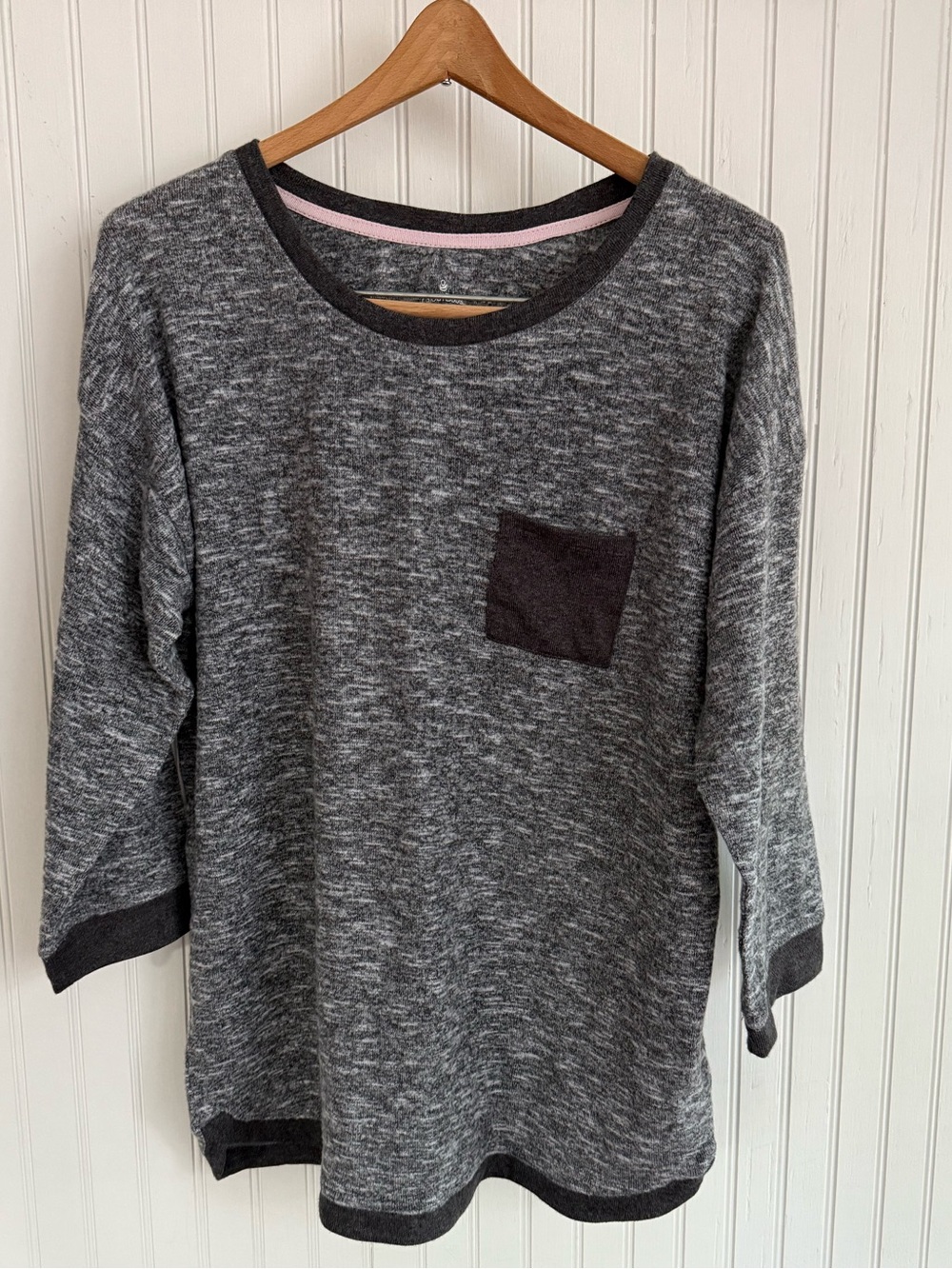 Cuddl Duds Super Soft Pajama Top Size M Marled, Long Sleeve, Pocket